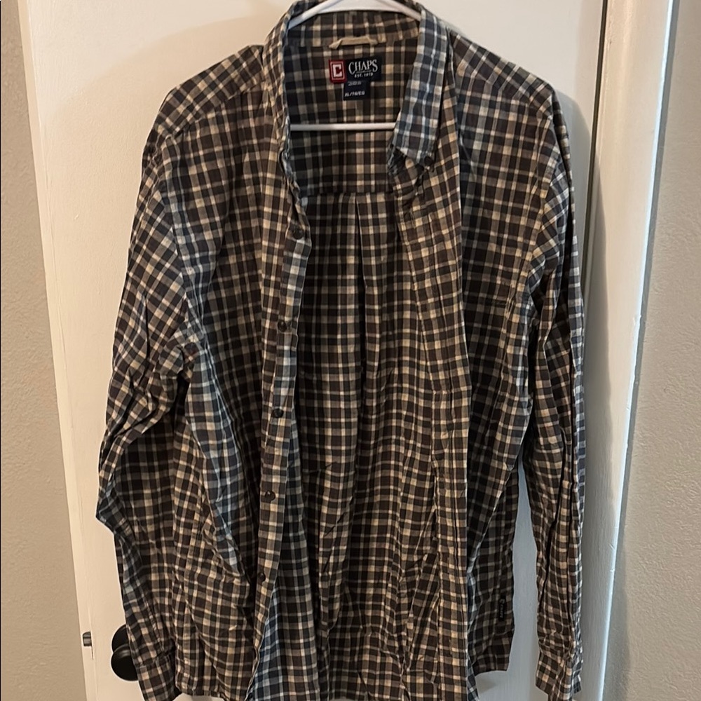 Chaps Men's Plaid Shirt in Brown, Blue, Red, and White